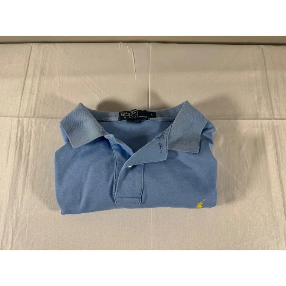 Polo Ralph Lauren Mens Large Blue Short Sleeve Pique Polo Shirt Yellow Pony